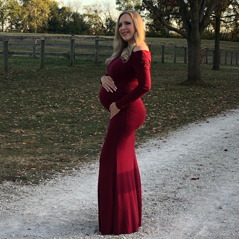 Glampunch Off Shoulder Maternity Dress Fall Photoshoot Mermaid Ruched Gown Sz S - Picture 9 of 11